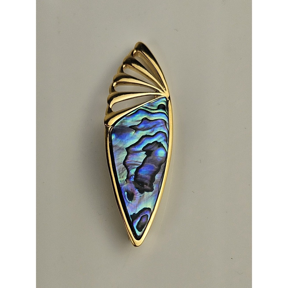 Ariki‎ New Zealand Gold tone Paua Abalone Shell Irredescent Brooch Pin